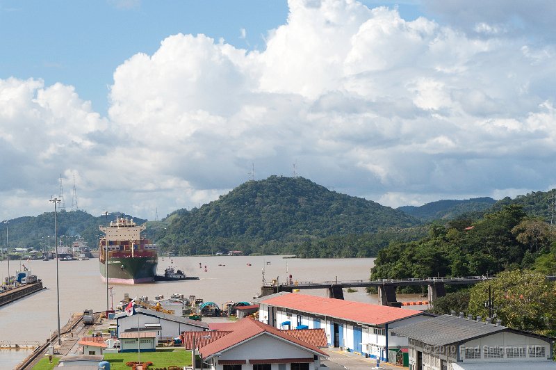 20101204_153257 D3.jpg - Miraflores Locks, Panama Canal.  Another ship is moving into position to use the 'closer to the observatin deck' lane